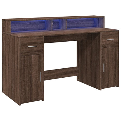 LED-Schreibtisch Betongrau 140x55x91 cm Holzwerkstoff