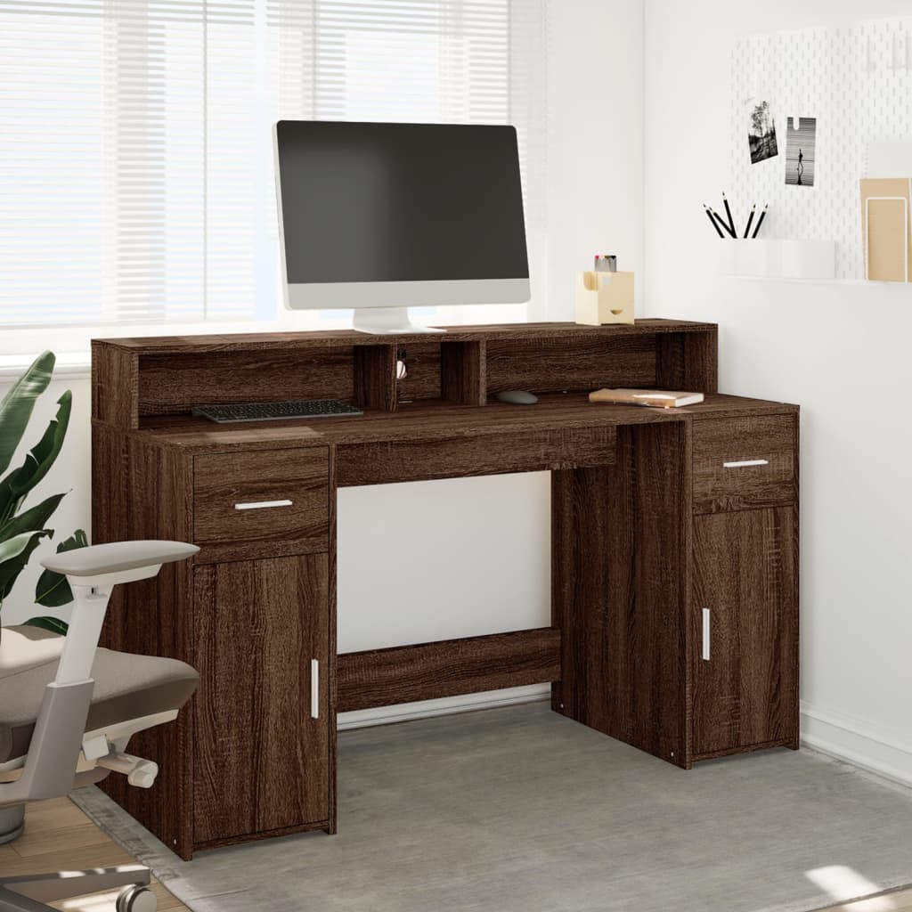 LED-Schreibtisch Betongrau 140x55x91 cm Holzwerkstoff