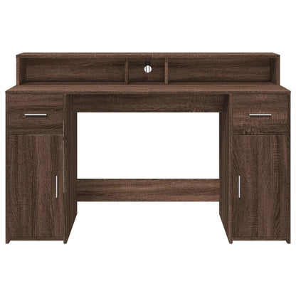 LED-Schreibtisch Betongrau 140x55x91 cm Holzwerkstoff