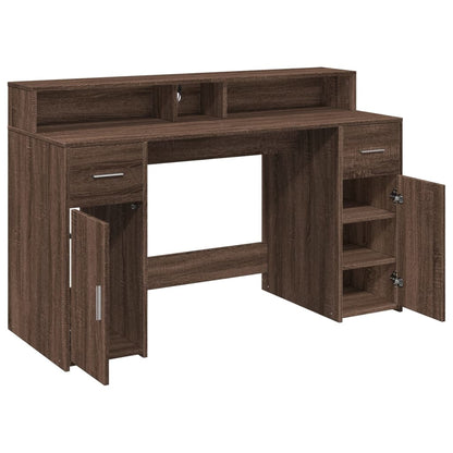 LED-Schreibtisch Betongrau 140x55x91 cm Holzwerkstoff