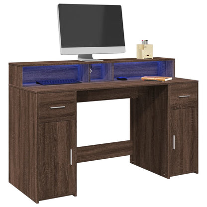 LED-Schreibtisch Betongrau 140x55x91 cm Holzwerkstoff