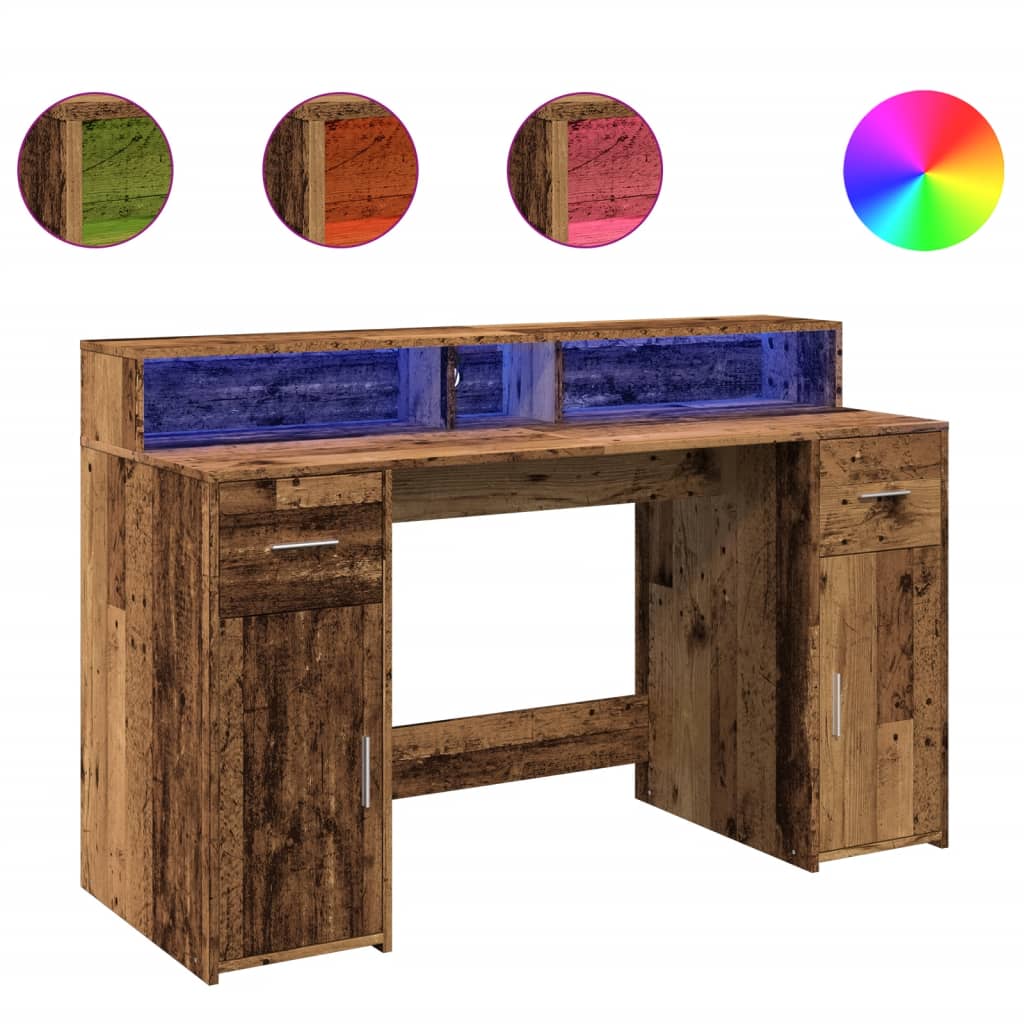 LED-Schreibtisch Betongrau 140x55x91 cm Holzwerkstoff