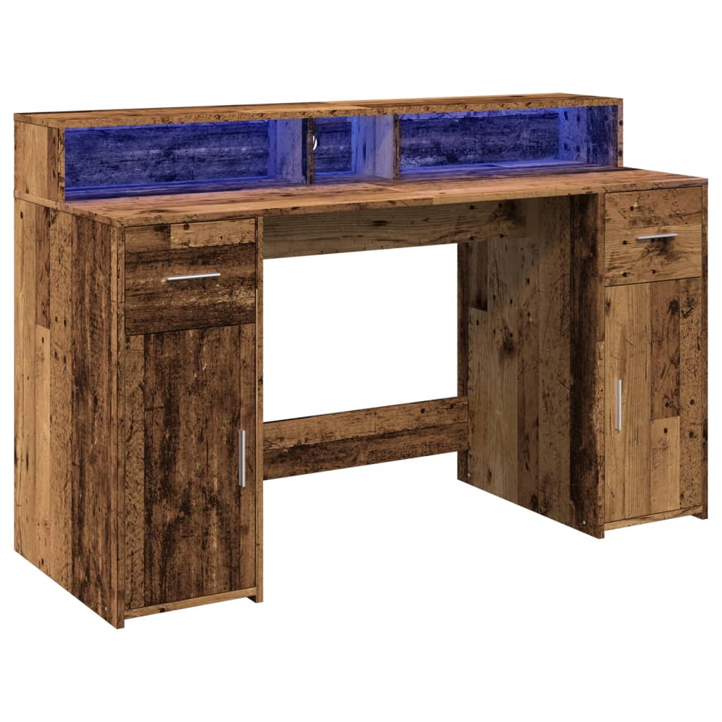 LED-Schreibtisch Betongrau 140x55x91 cm Holzwerkstoff