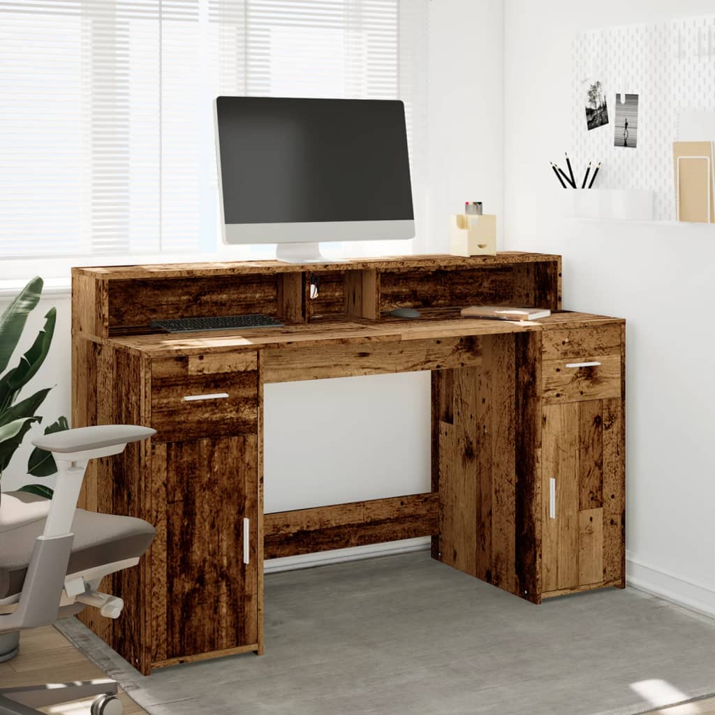 LED-Schreibtisch Betongrau 140x55x91 cm Holzwerkstoff