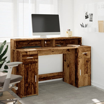 LED-Schreibtisch Betongrau 140x55x91 cm Holzwerkstoff