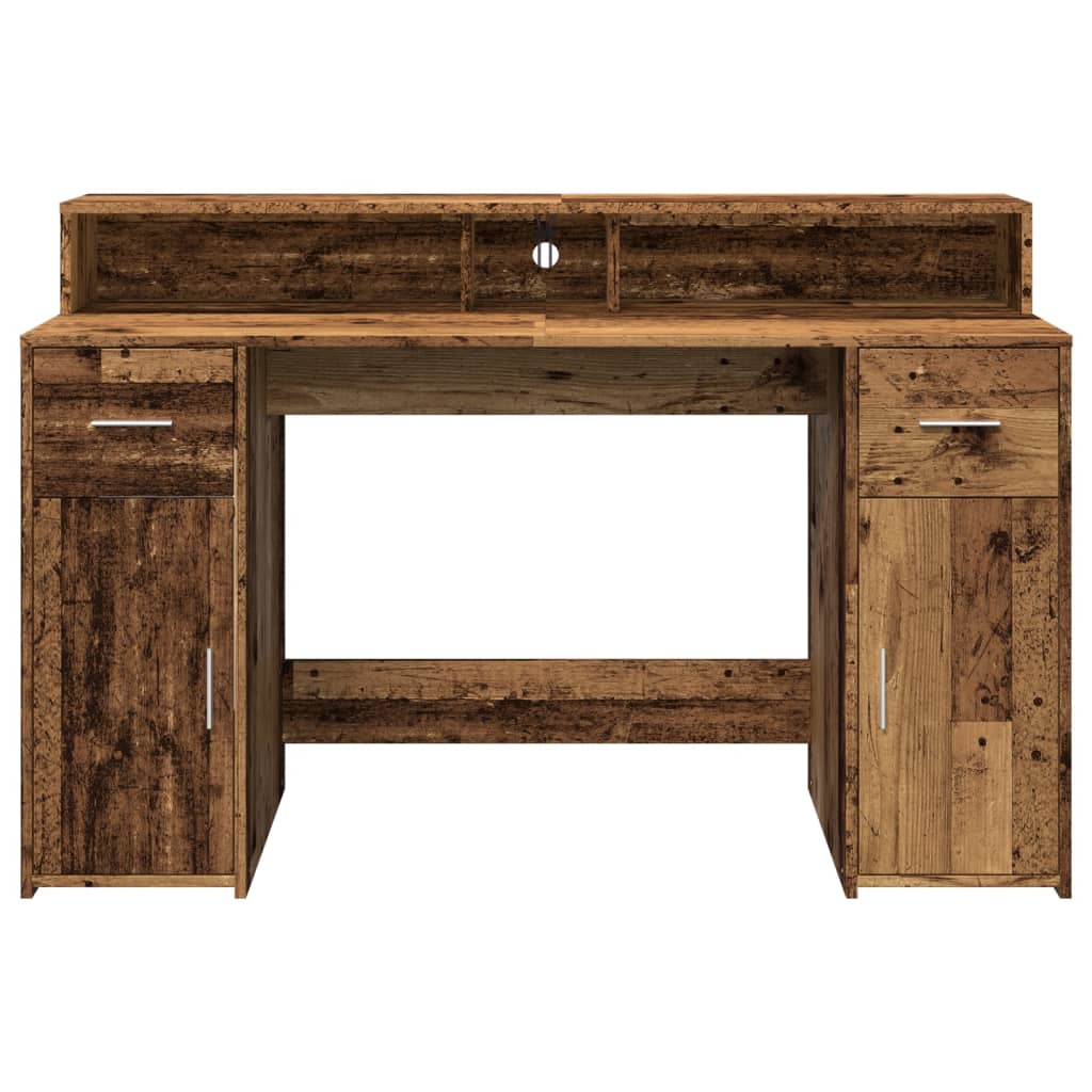 LED-Schreibtisch Betongrau 140x55x91 cm Holzwerkstoff