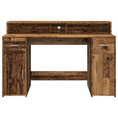 LED-Schreibtisch Betongrau 140x55x91 cm Holzwerkstoff