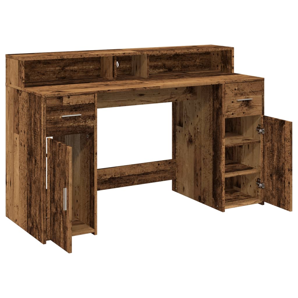 LED-Schreibtisch Betongrau 140x55x91 cm Holzwerkstoff