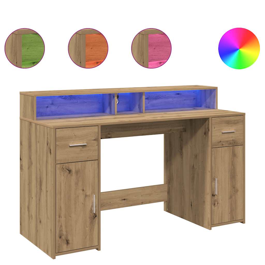 LED-Schreibtisch Betongrau 140x55x91 cm Holzwerkstoff