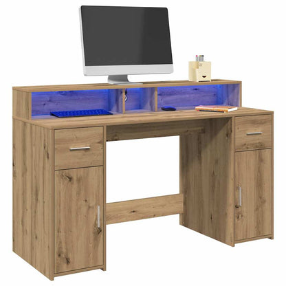 LED-Schreibtisch Betongrau 140x55x91 cm Holzwerkstoff