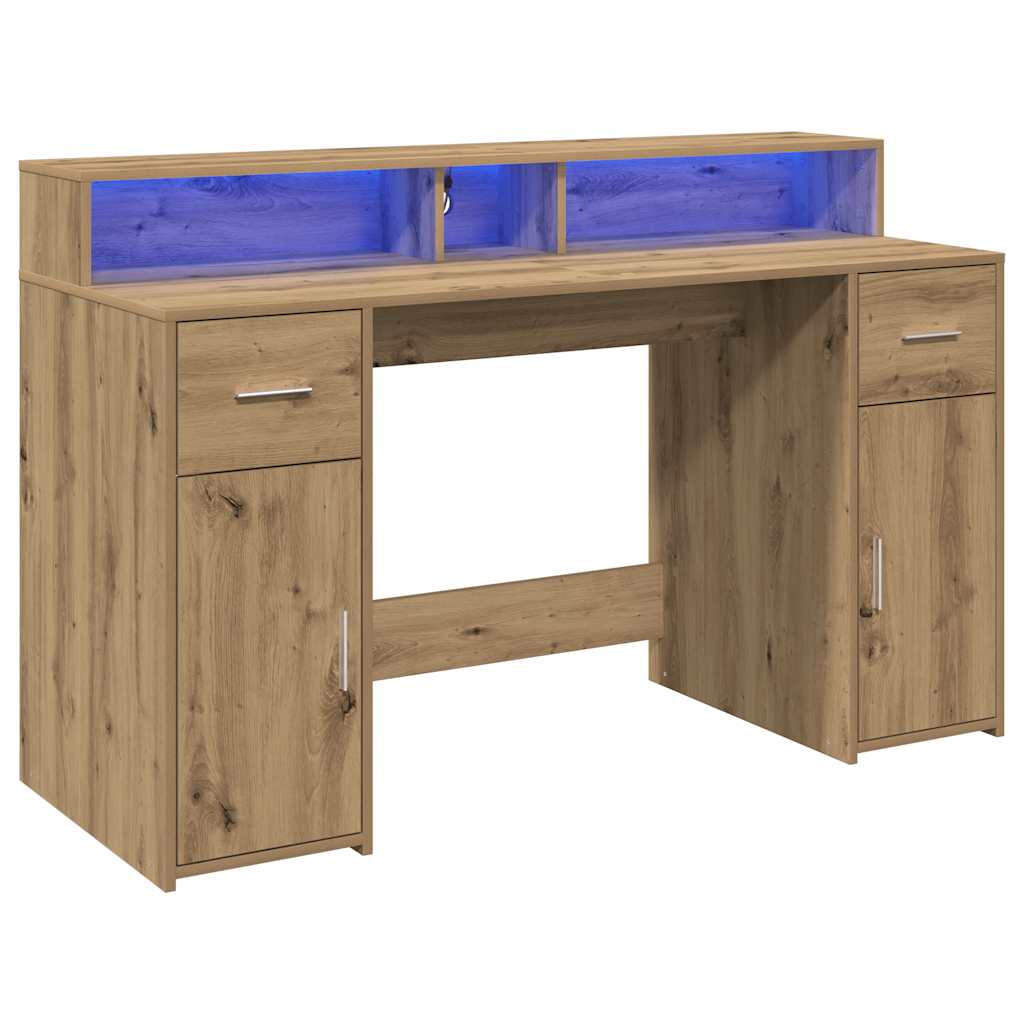 LED-Schreibtisch Betongrau 140x55x91 cm Holzwerkstoff