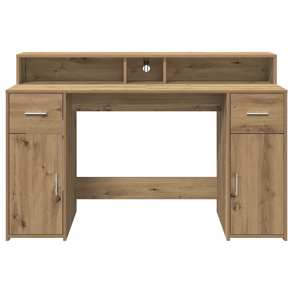 LED-Schreibtisch Betongrau 140x55x91 cm Holzwerkstoff