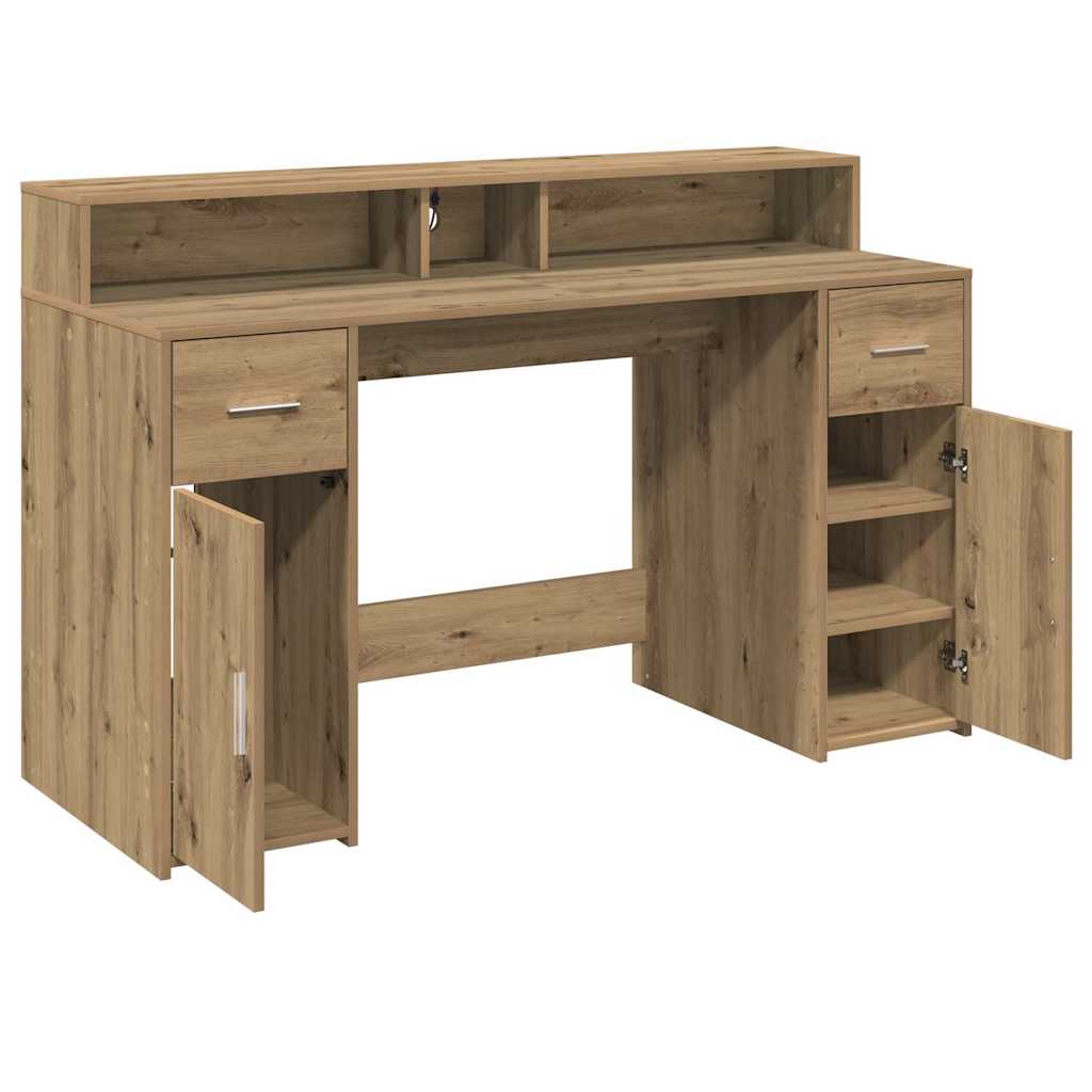 LED-Schreibtisch Betongrau 140x55x91 cm Holzwerkstoff