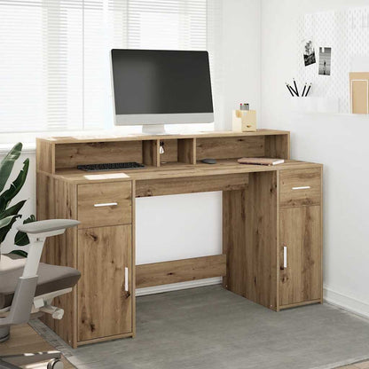 LED-Schreibtisch Betongrau 140x55x91 cm Holzwerkstoff