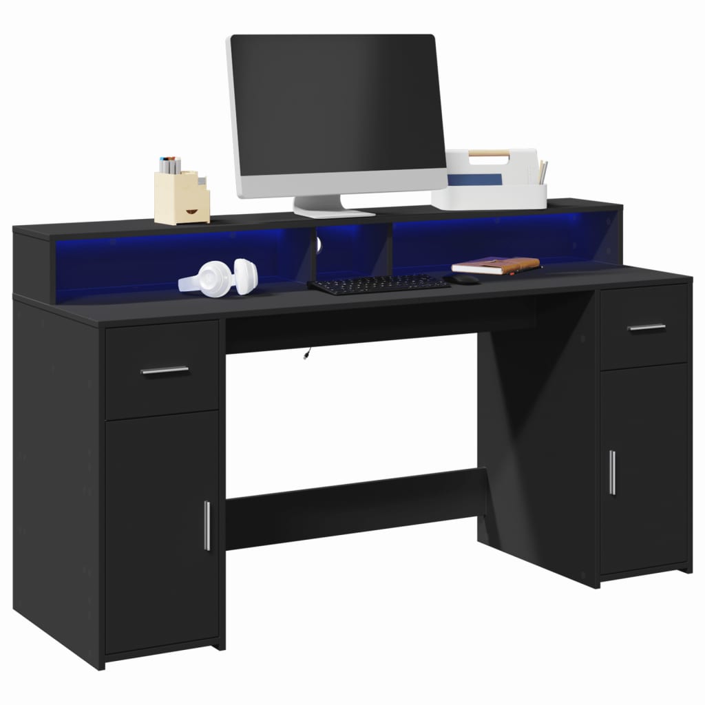 LED-Schreibtisch Sonoma-Eiche 160x55x91 cm Holzwerkstoff