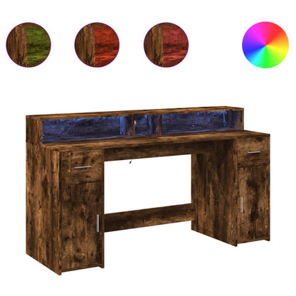 LED-Schreibtisch Sonoma-Eiche 160x55x91 cm Holzwerkstoff