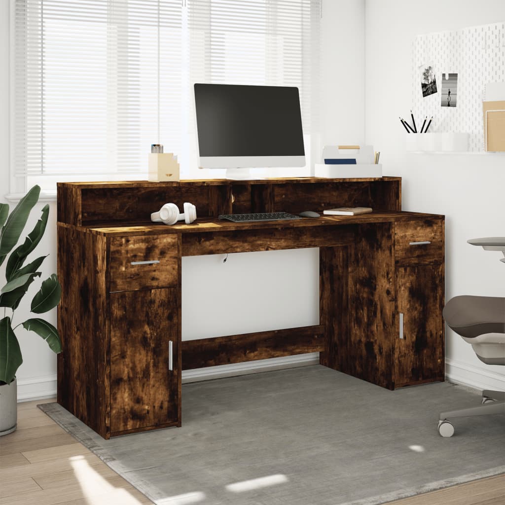 LED-Schreibtisch Sonoma-Eiche 160x55x91 cm Holzwerkstoff