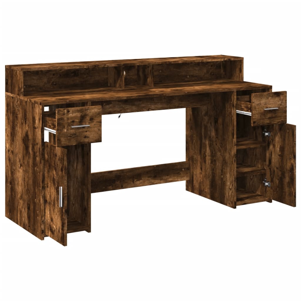 LED-Schreibtisch Sonoma-Eiche 160x55x91 cm Holzwerkstoff