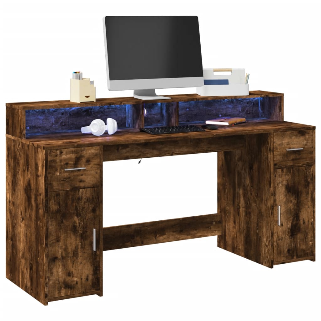LED-Schreibtisch Sonoma-Eiche 160x55x91 cm Holzwerkstoff