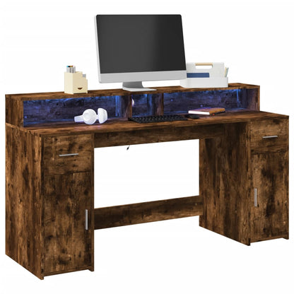 LED-Schreibtisch Sonoma-Eiche 160x55x91 cm Holzwerkstoff