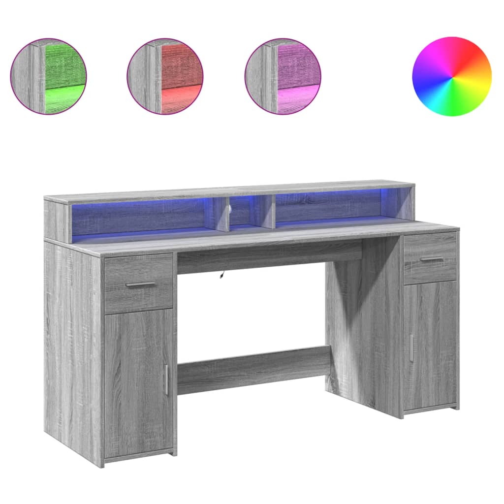 LED-Schreibtisch Sonoma-Eiche 160x55x91 cm Holzwerkstoff