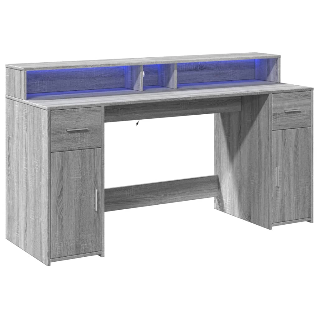 LED-Schreibtisch Sonoma-Eiche 160x55x91 cm Holzwerkstoff