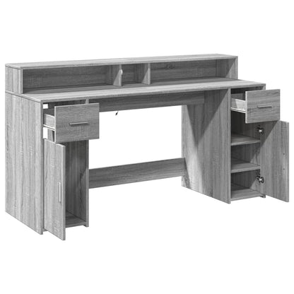 LED-Schreibtisch Sonoma-Eiche 160x55x91 cm Holzwerkstoff