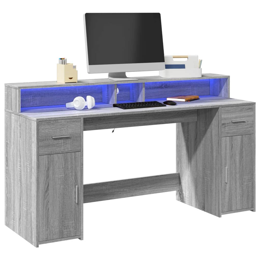 LED-Schreibtisch Sonoma-Eiche 160x55x91 cm Holzwerkstoff