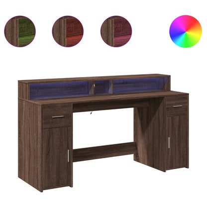LED-Schreibtisch Sonoma-Eiche 160x55x91 cm Holzwerkstoff