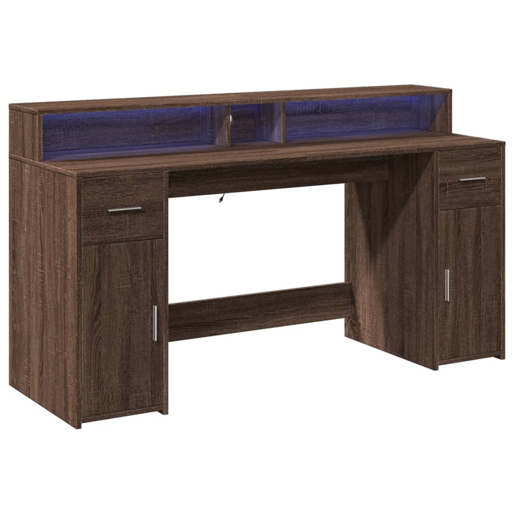 LED-Schreibtisch Sonoma-Eiche 160x55x91 cm Holzwerkstoff