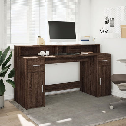 LED-Schreibtisch Sonoma-Eiche 160x55x91 cm Holzwerkstoff