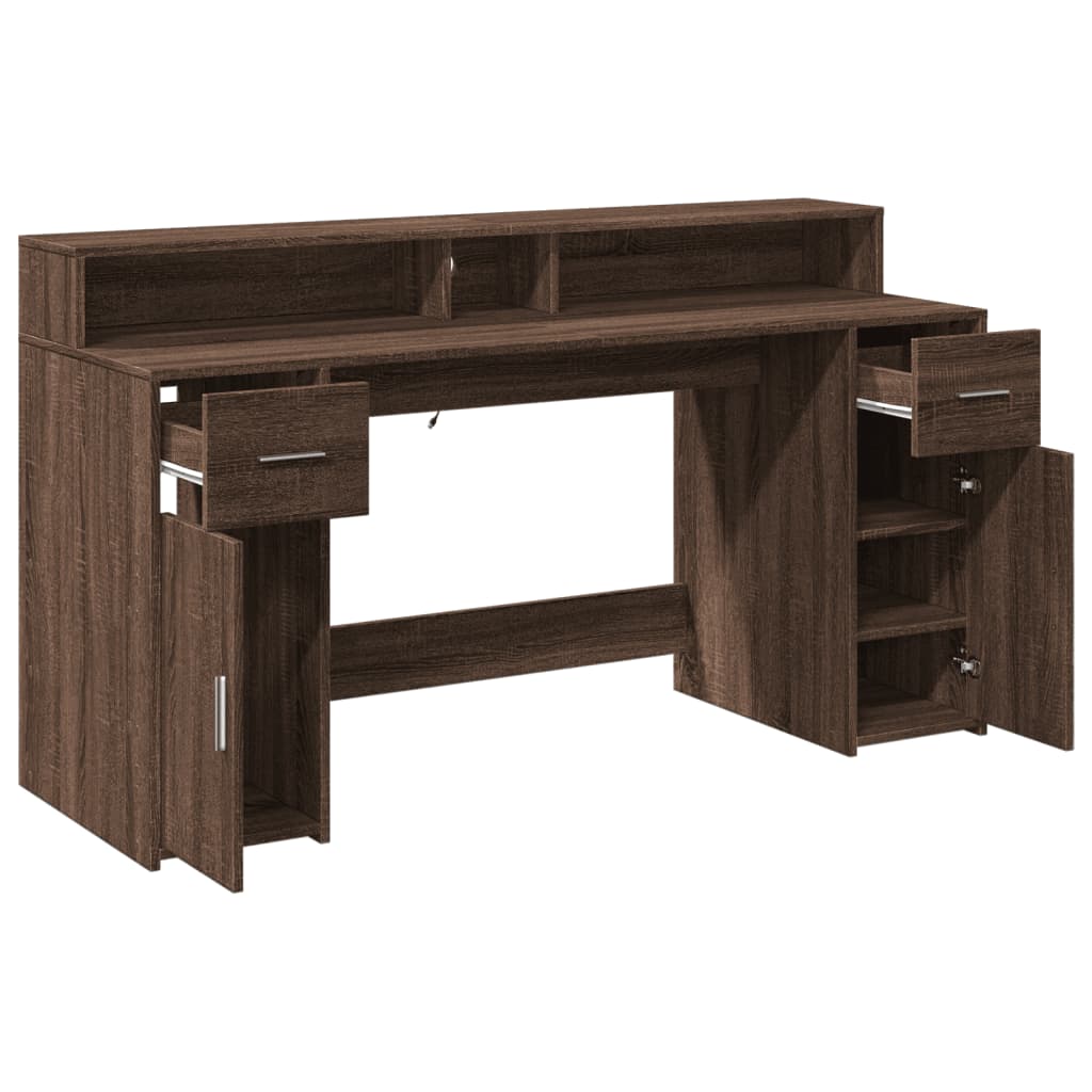 LED-Schreibtisch Sonoma-Eiche 160x55x91 cm Holzwerkstoff