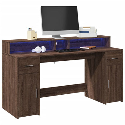 LED-Schreibtisch Sonoma-Eiche 160x55x91 cm Holzwerkstoff