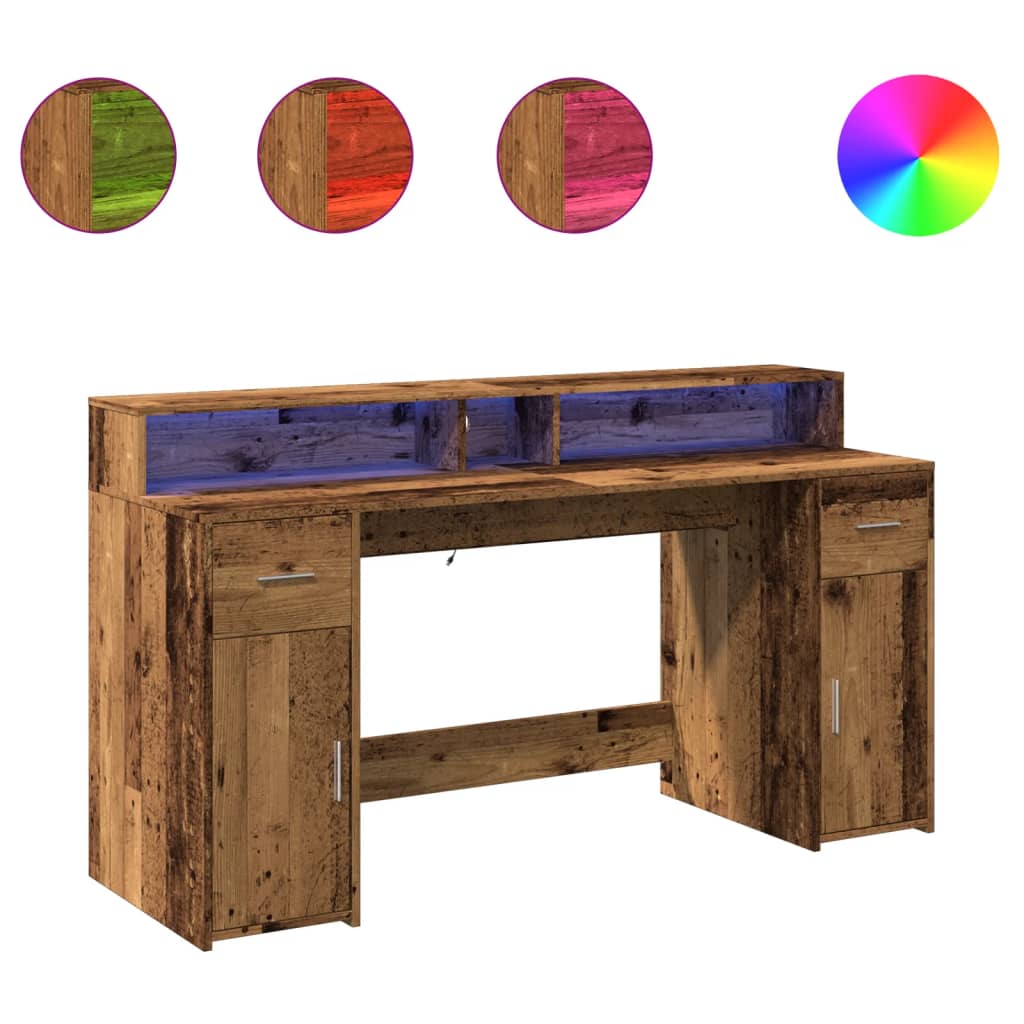 Led-Schreibtisch -Optik Holzwerkstoff Altholz