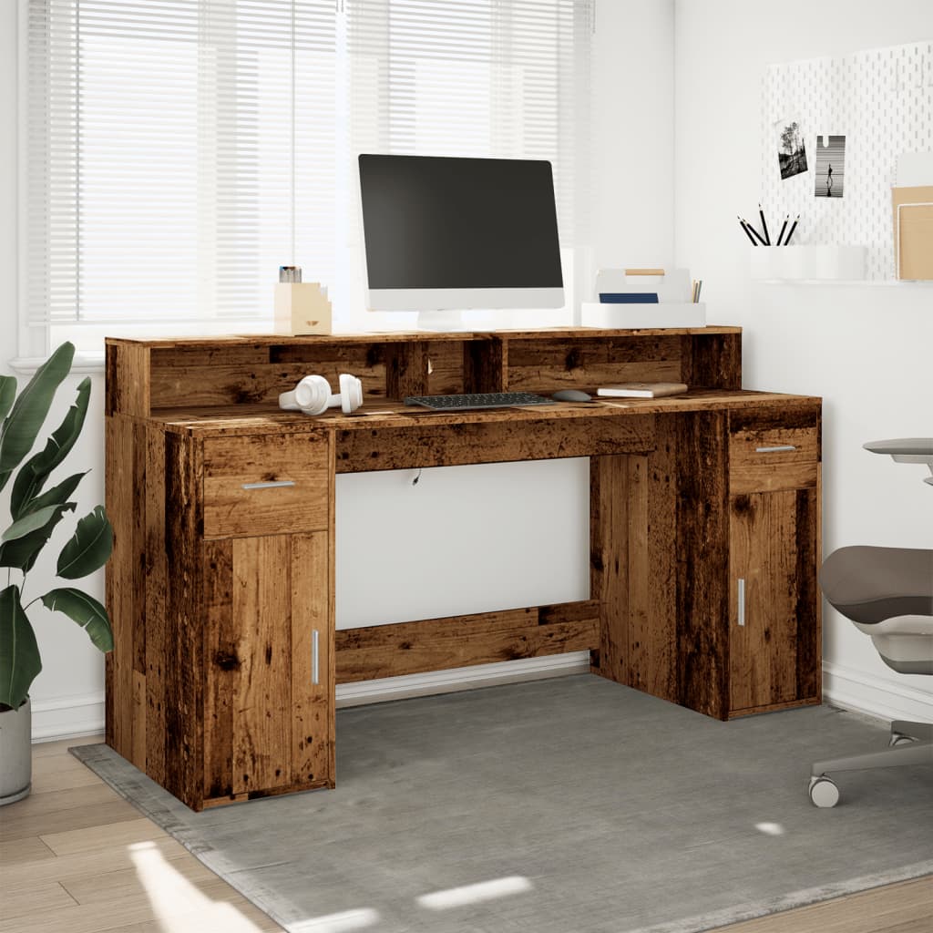 LED-Schreibtisch Sonoma-Eiche 160x55x91 cm Holzwerkstoff