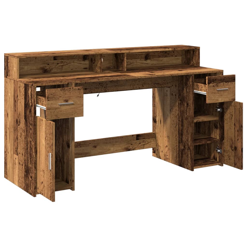 Led-Schreibtisch -Optik Holzwerkstoff Altholz