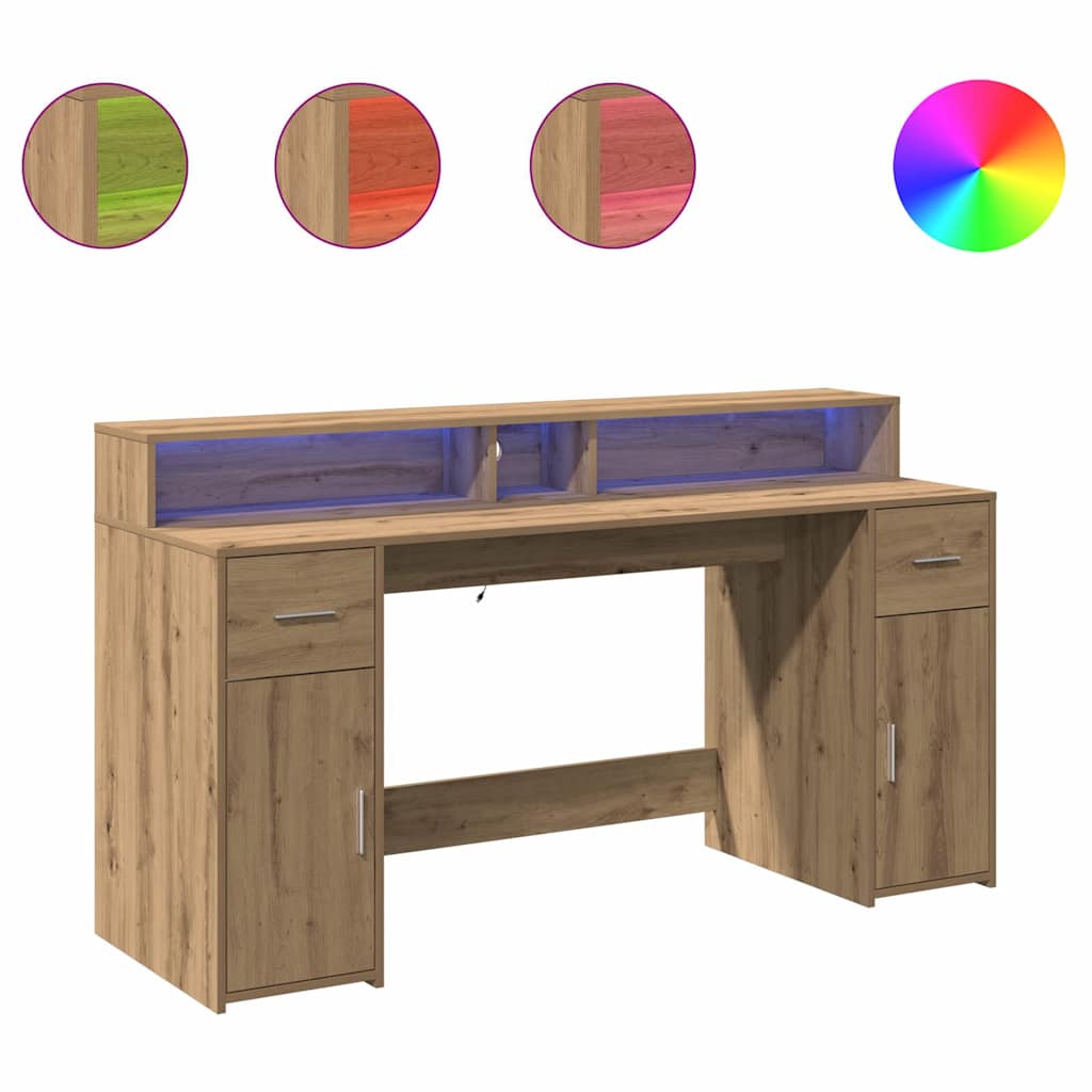 LED-Schreibtisch Sonoma-Eiche 160x55x91 cm Holzwerkstoff