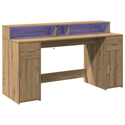 LED-Schreibtisch Sonoma-Eiche 160x55x91 cm Holzwerkstoff