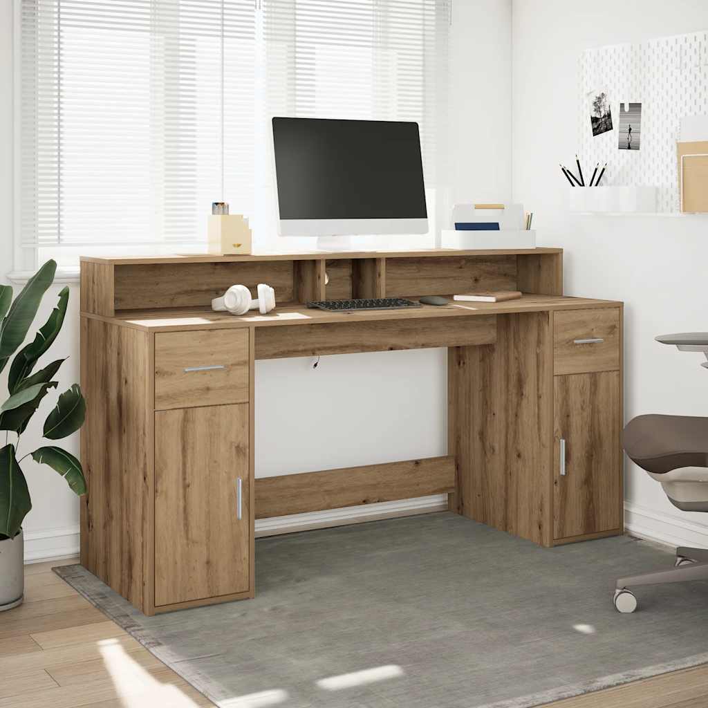 LED-Schreibtisch Sonoma-Eiche 160x55x91 cm Holzwerkstoff