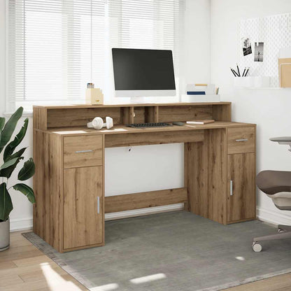 LED-Schreibtisch Sonoma-Eiche 160x55x91 cm Holzwerkstoff