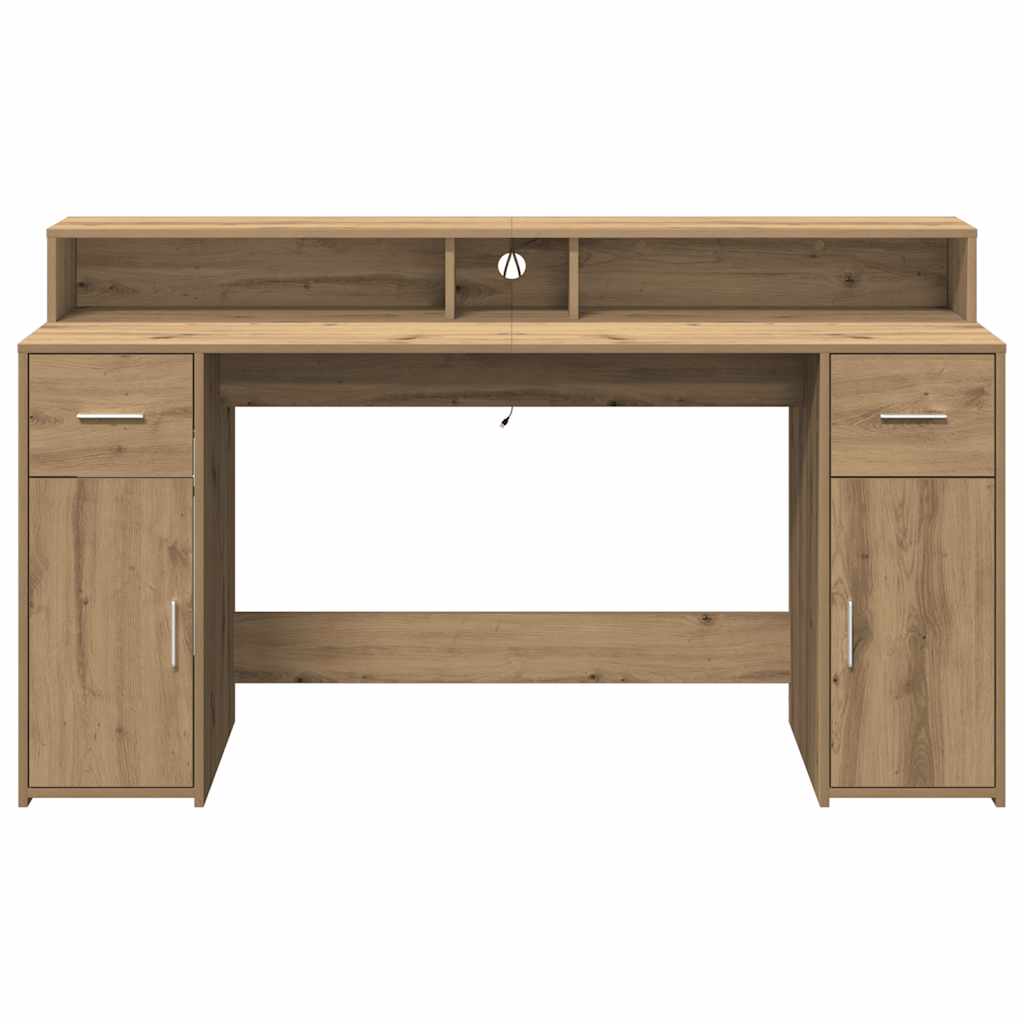 LED-Schreibtisch Sonoma-Eiche 160x55x91 cm Holzwerkstoff