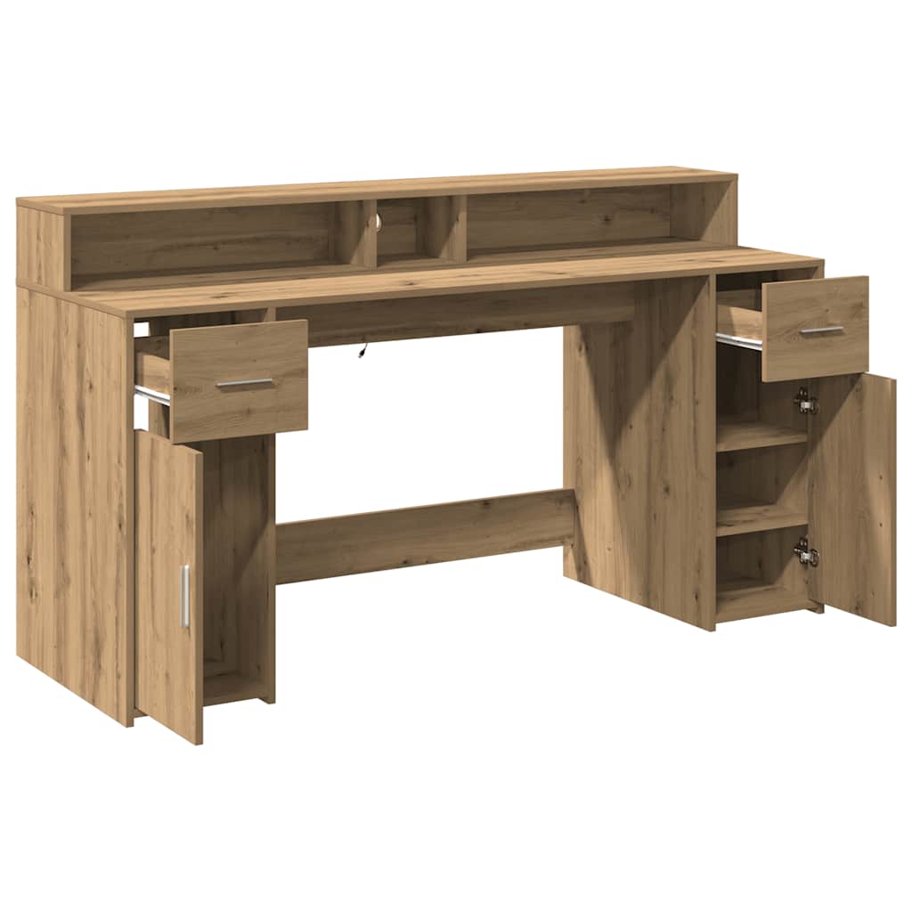 LED-Schreibtisch Sonoma-Eiche 160x55x91 cm Holzwerkstoff
