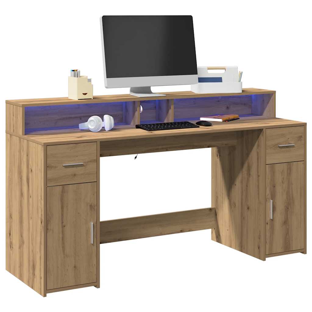 LED-Schreibtisch Sonoma-Eiche 160x55x91 cm Holzwerkstoff