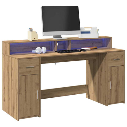 LED-Schreibtisch Sonoma-Eiche 160x55x91 cm Holzwerkstoff