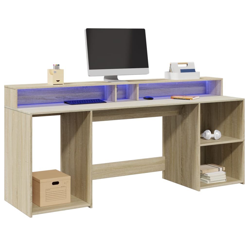 LED-Schreibtisch Schwarz 200x55x91 cm Holzwerkstoff