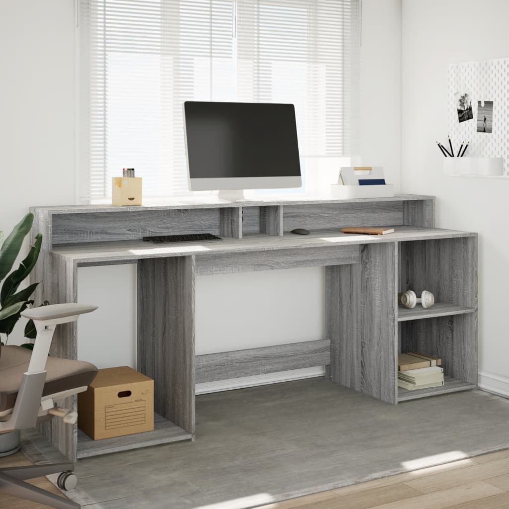 LED-Schreibtisch Schwarz 200x55x91 cm Holzwerkstoff