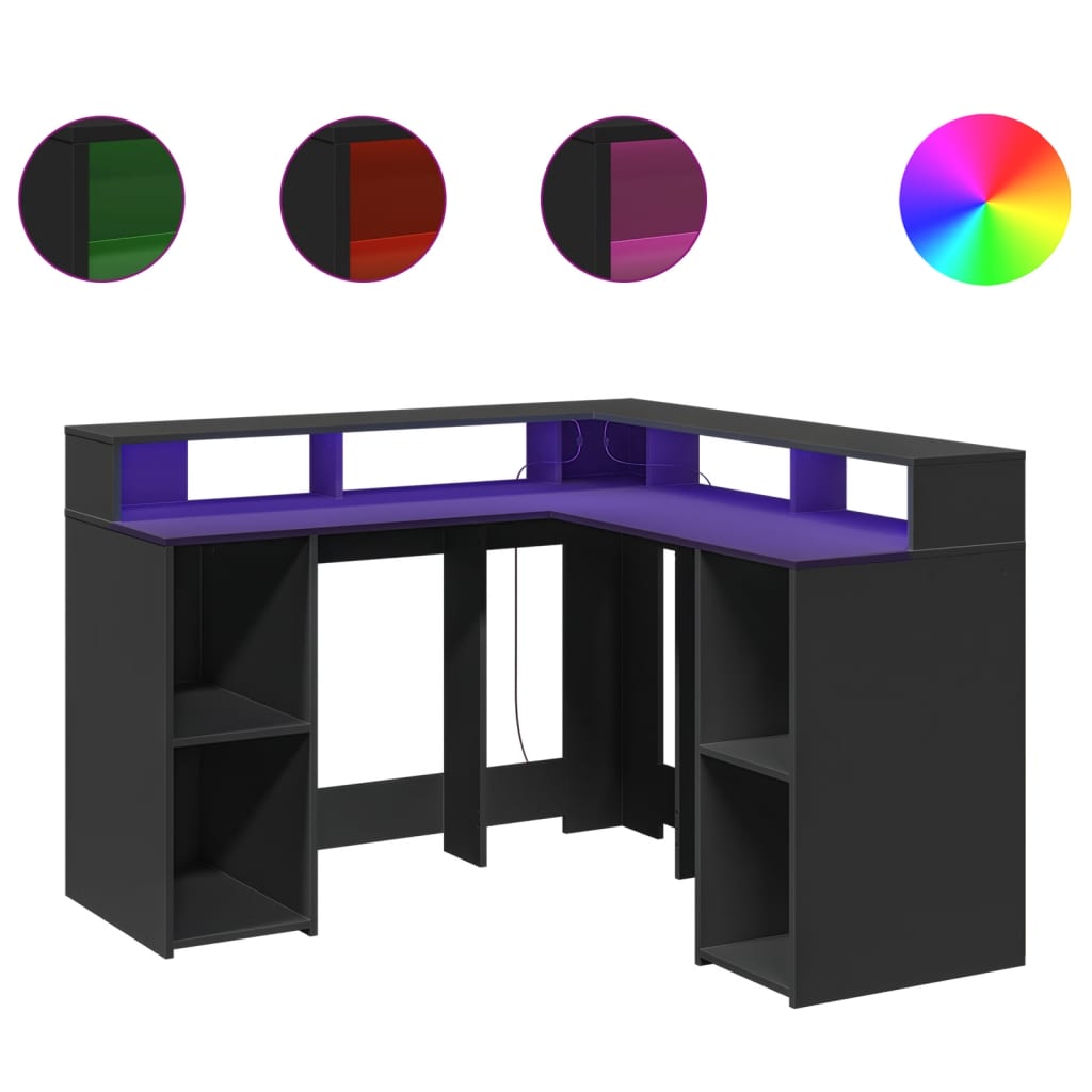 LED-Schreibtisch Weiß 130x130x91 cm Holzwerkstoff