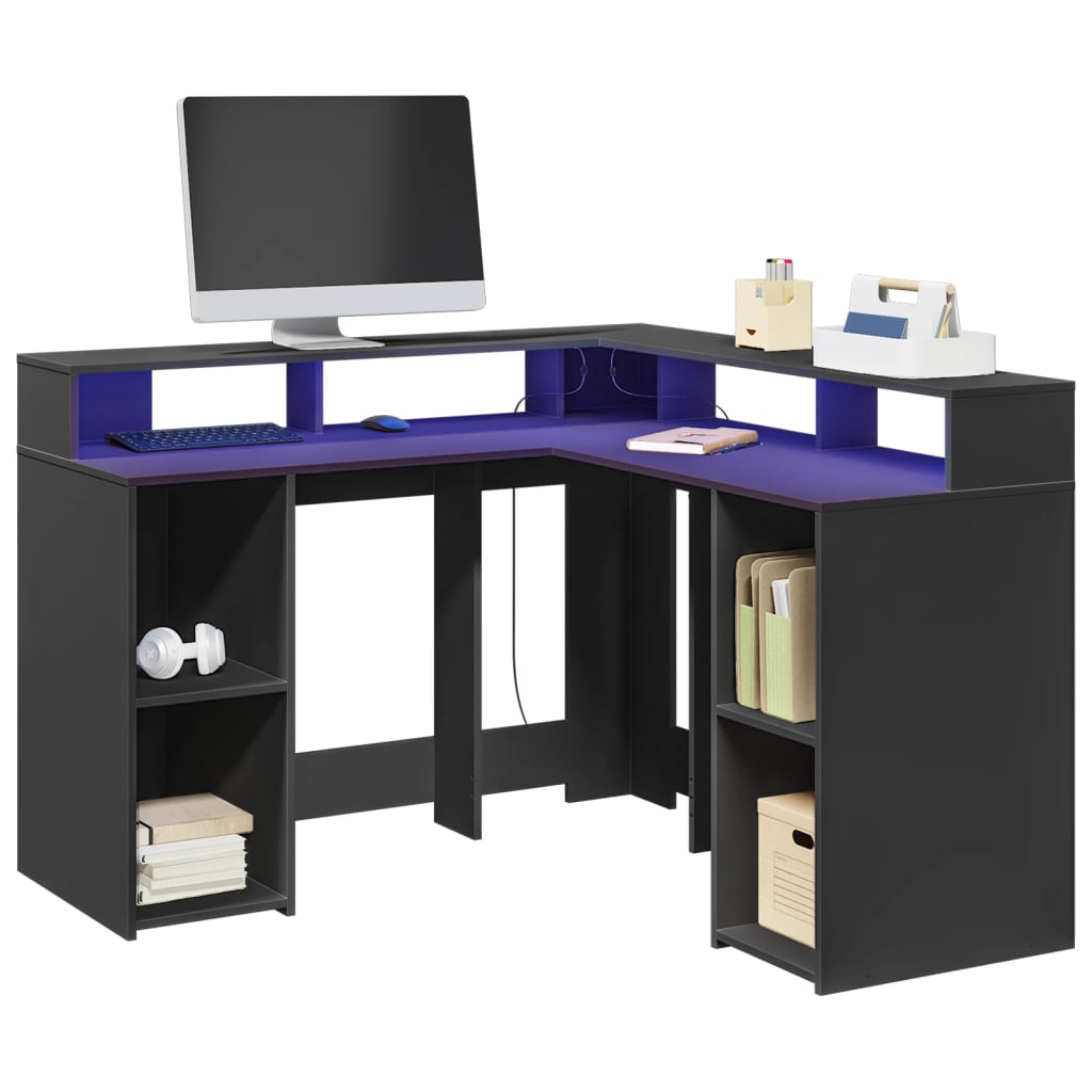LED-Schreibtisch Weiß 130x130x91 cm Holzwerkstoff