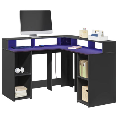 LED-Schreibtisch Weiß 130x130x91 cm Holzwerkstoff