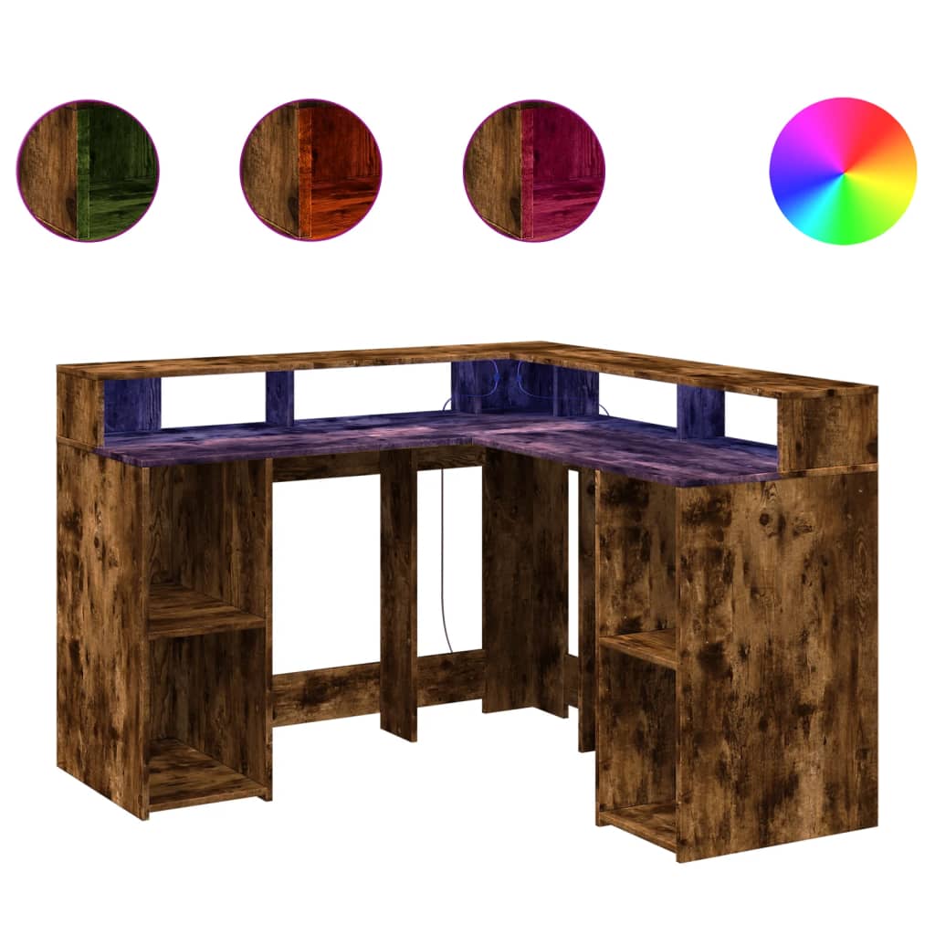 LED-Schreibtisch Weiß 130x130x91 cm Holzwerkstoff